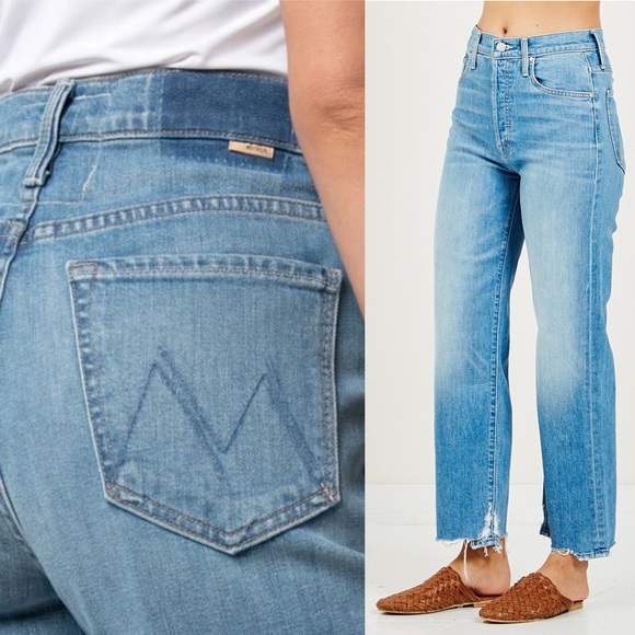 Mother Superior The Rambler Ankle Chew Post No Bills Blue Wide Leg Crop Jeans - Picture 4 of 17